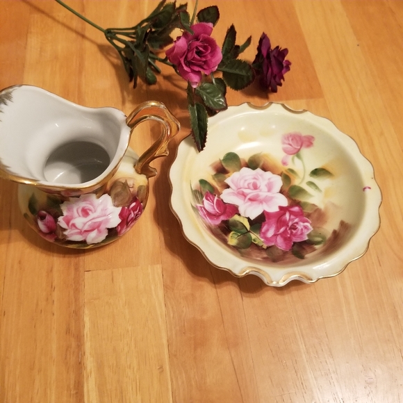 Enesco Vintage Hand Painted Pink Rose Mini Pitcher & Saucer Set Japan E1347 - Picture 2 of 10